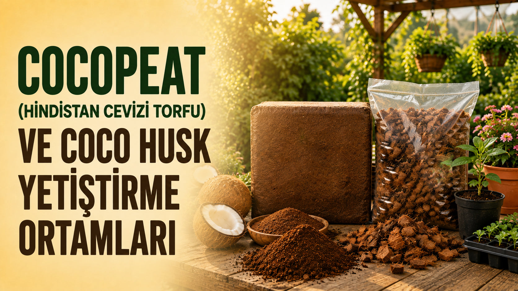 Sıkıştırılmış cocopeat bloğu, hindistan cevizi torfu ve coco husk chips yetiştirme ortamları