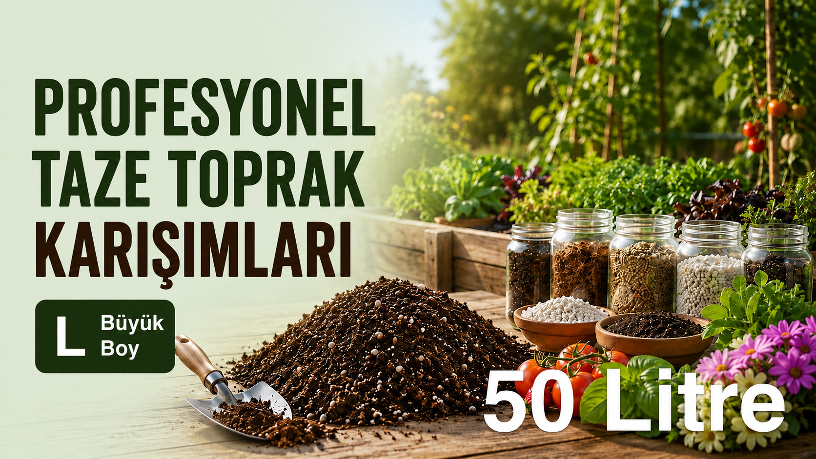50 litrelik profesyonel taze toprak karışımları – büyük boy ambalaj ve karışım bileşenleri