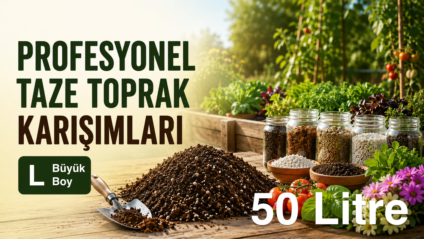 50 litrelik profesyonel taze toprak karışımları – büyük boy ambalaj ve karışım bileşenleri