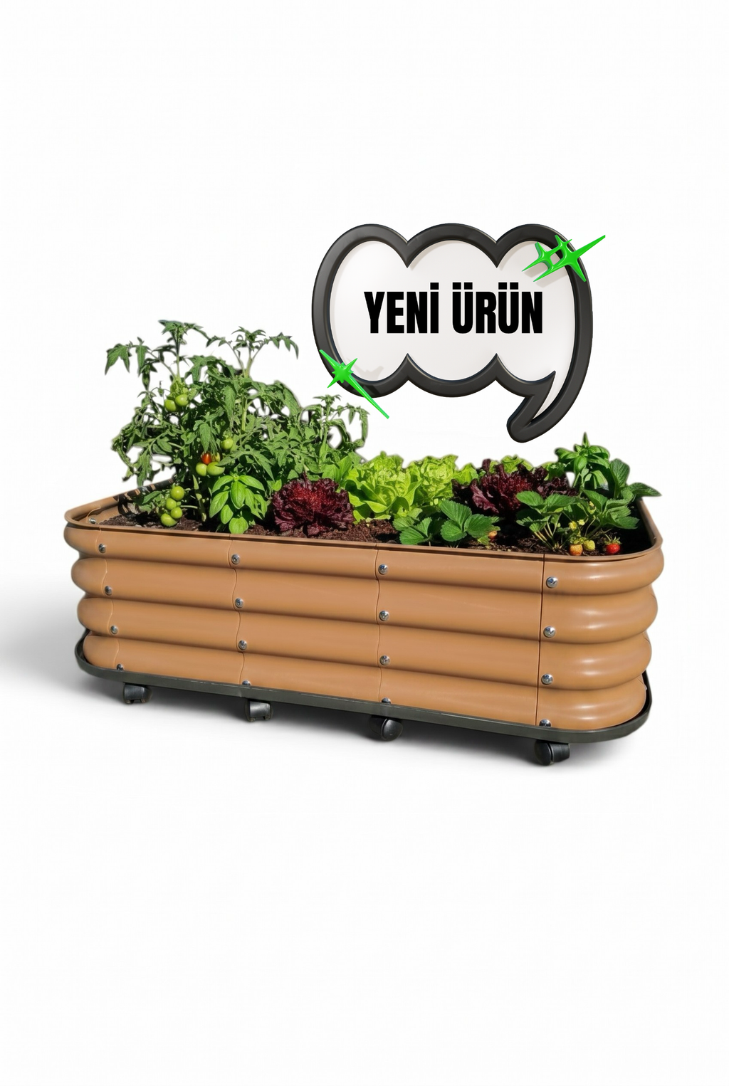 Tekerlekli ve Alt Tablalı Balkon ve Teras Sebze Yatağı 110x60x30 cm / 198 Litre