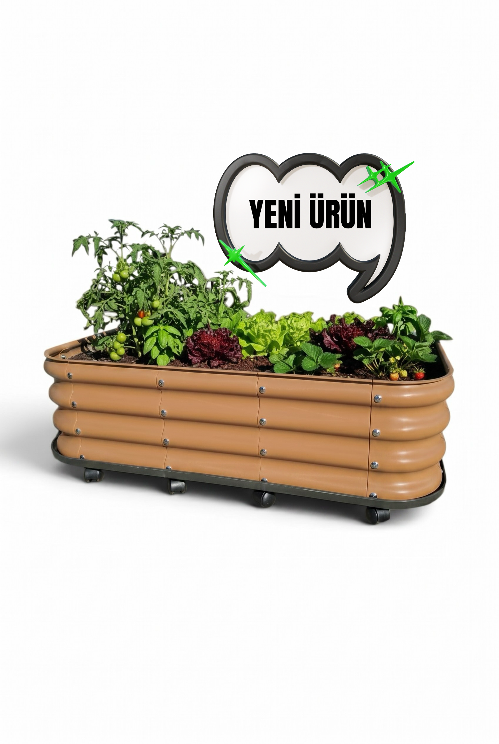 Tekerlekli ve Alt Tablalı Balkon ve Teras Sebze Yatağı 110x60x30 cm / 198 Litre