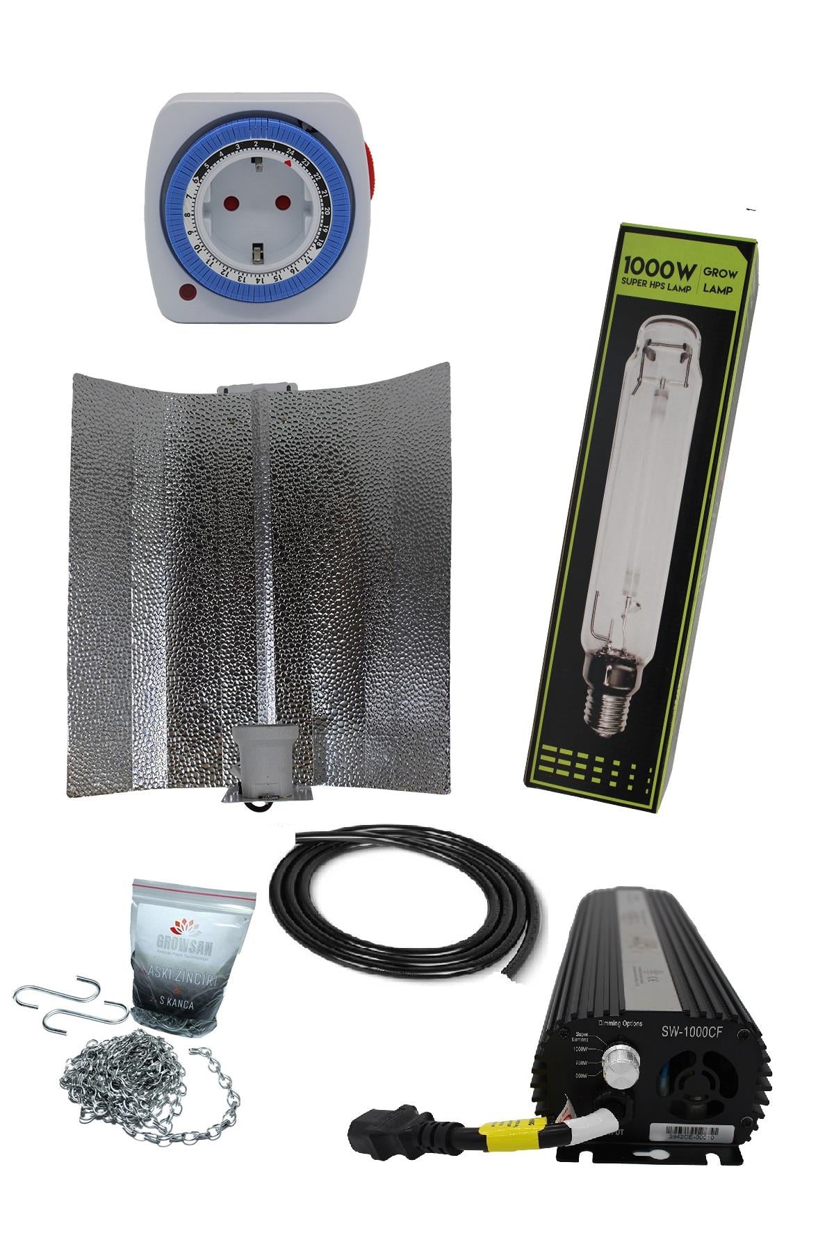 1000 W elektronik balastlı HPS set – yüksek güçlü dimerli balast ve sodyum ampullü reflektör
