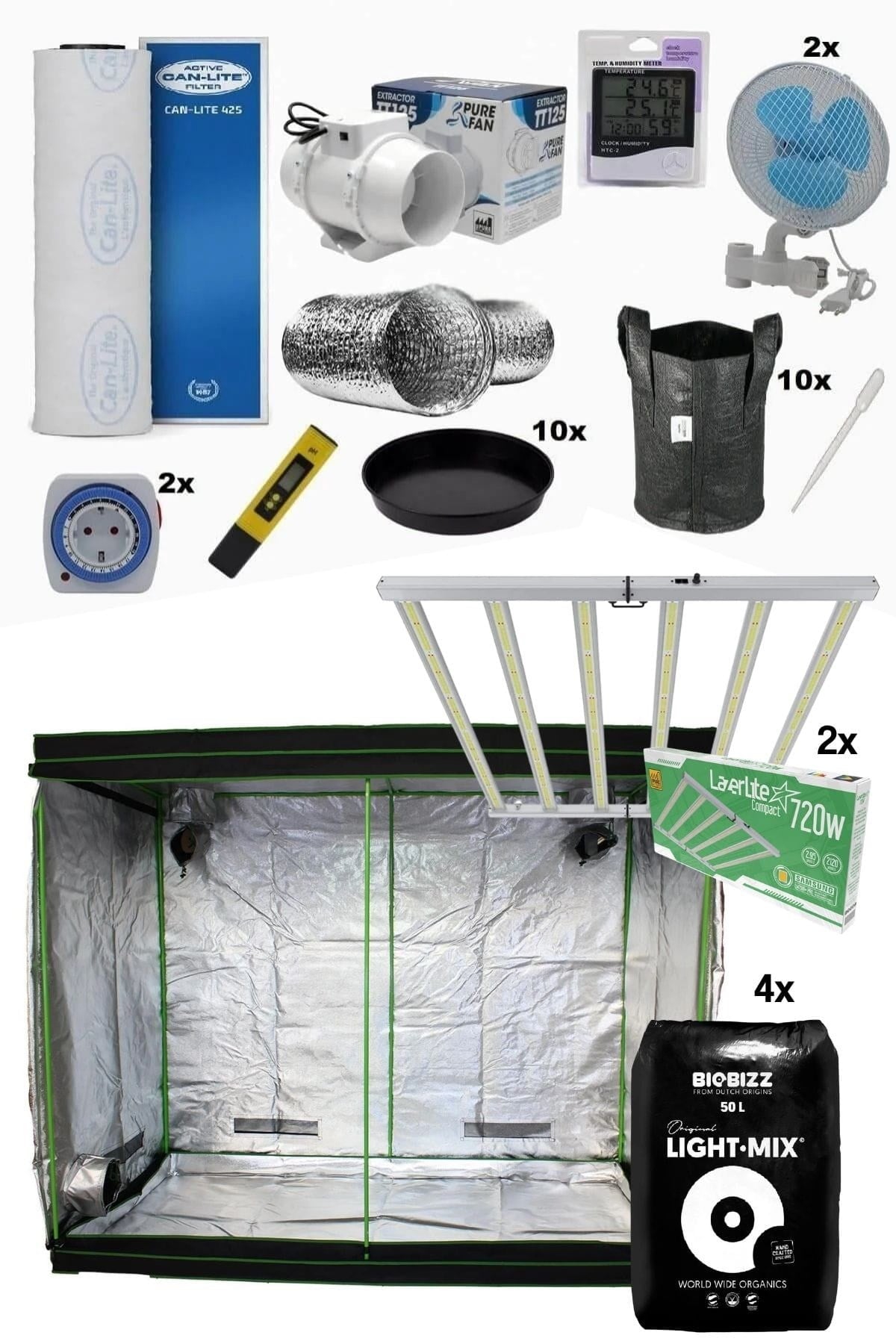 240x120x200 cm Eco kabin seti – uzun dikdörtgen kabin, iki LED panel ve karbon filtre fan seti