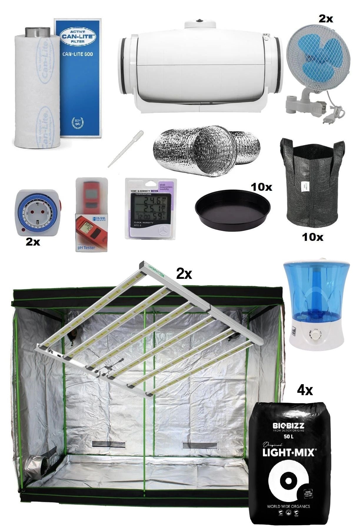 240x120x200 cm Pro kabin seti – uzun kabin, iki yüksek verimli LED panel ve sessiz fan seti
