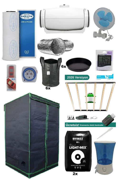 140x140x200 cm Pro kabin seti – büyük kabin, geniş yüzeyli LED panel ve sessiz fan seti görseli