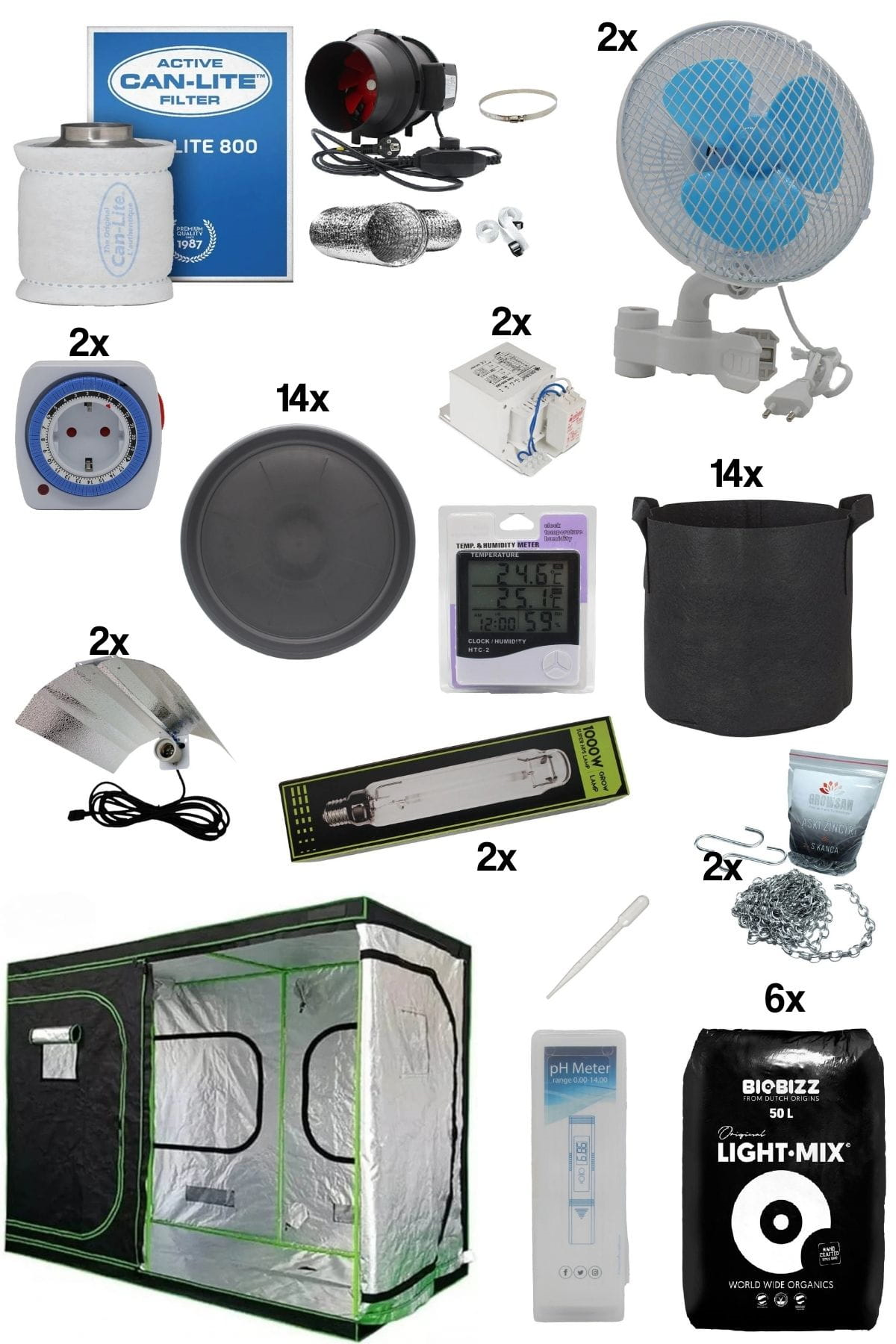 300x150x200 cm Hid kabin seti – uzun kabin, iki yüksek güçlü HPS düzeneği ve büyük karbon filtre