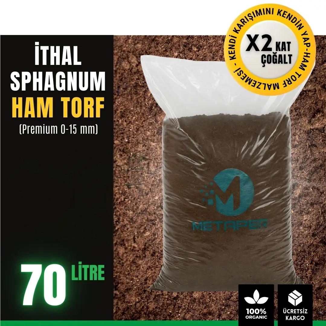 70 litrelik MaxPeat sphagnum ithal ham torf paketi – 0-15 mm kalibre