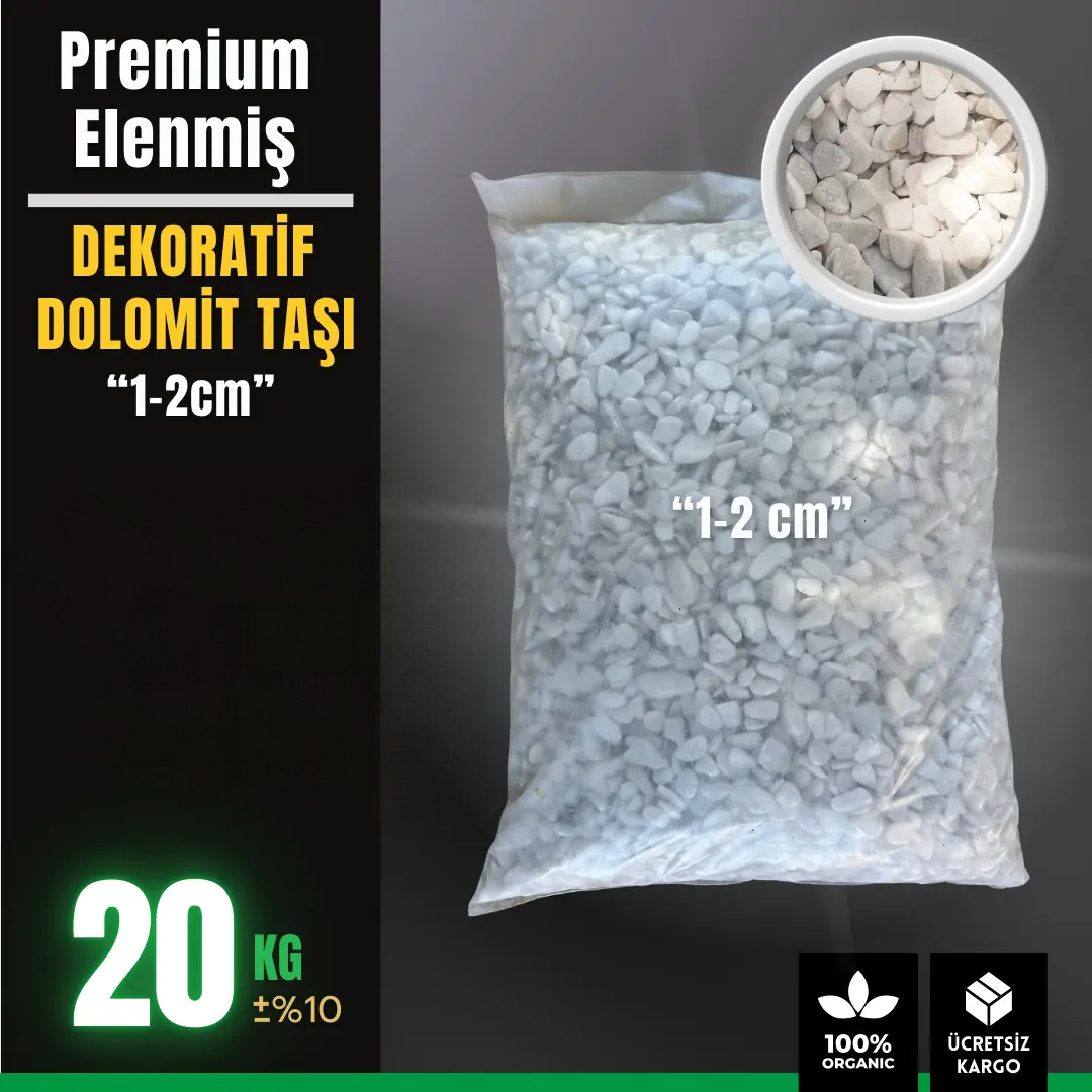 Dekoratif beyaz dolomit taşı 1-2 cm, 20 kg – bahçe ve peyzaj için ince tane