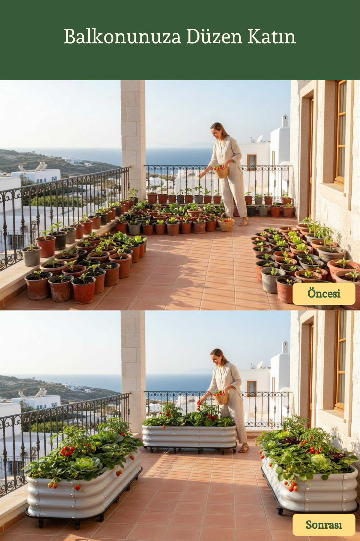 Tekerlekli ve Alt Tablalı Balkon ve Teras Sebze Yatağı 110x60x30 cm / 198 Litre
