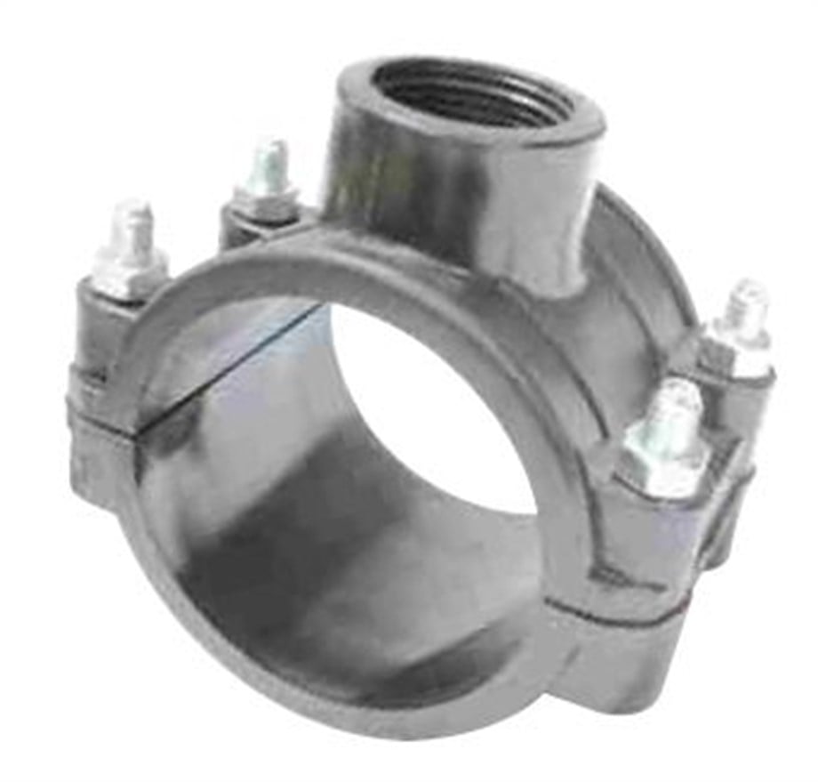 Palaplast Dört Cıvatalı Sele Ø63 mm – PE Ana Hattan 1/2" Dişi Çıkış Alma Kolyesi