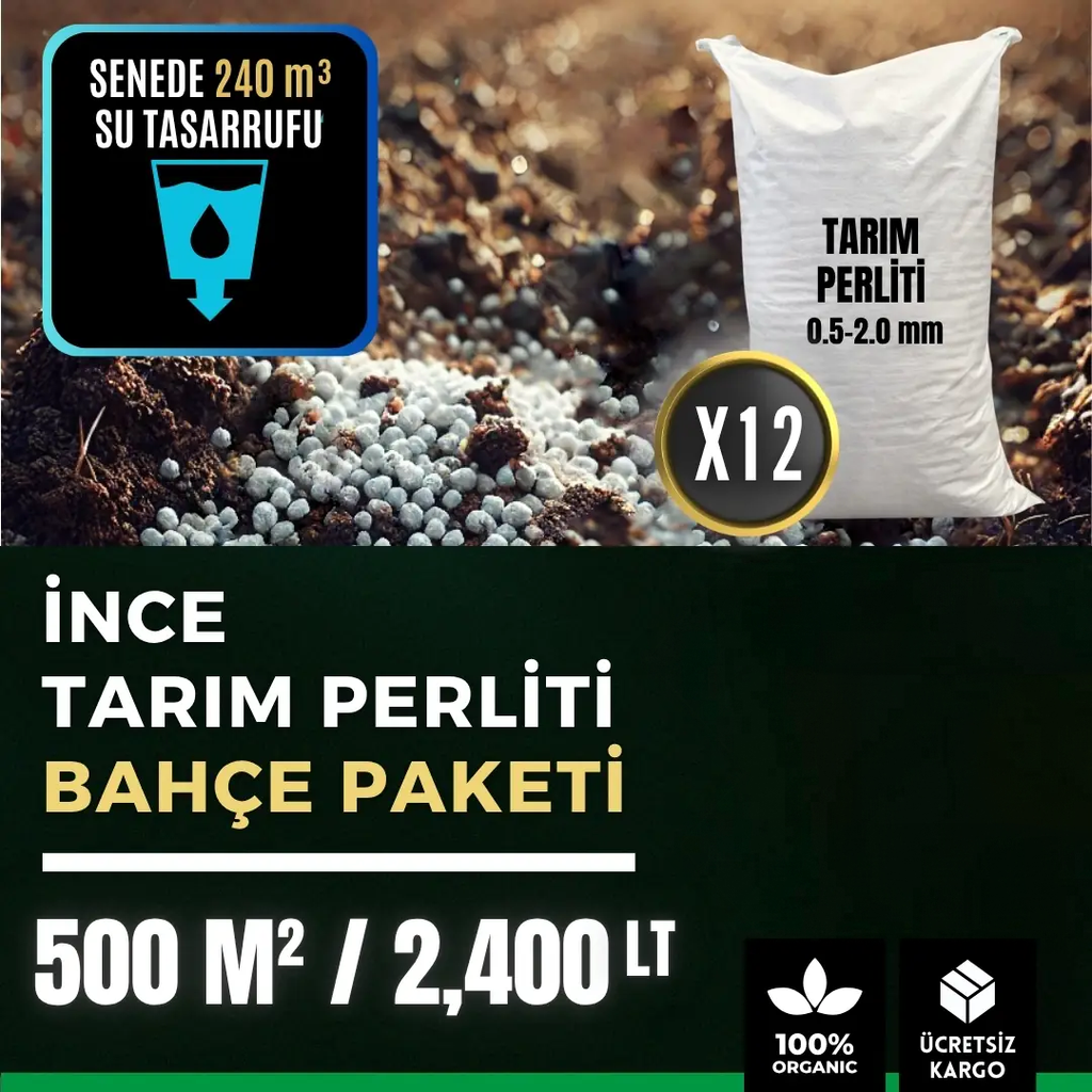 İnce perlit bahçe paketi 500 m² – 2.400 litre, 12 çuval