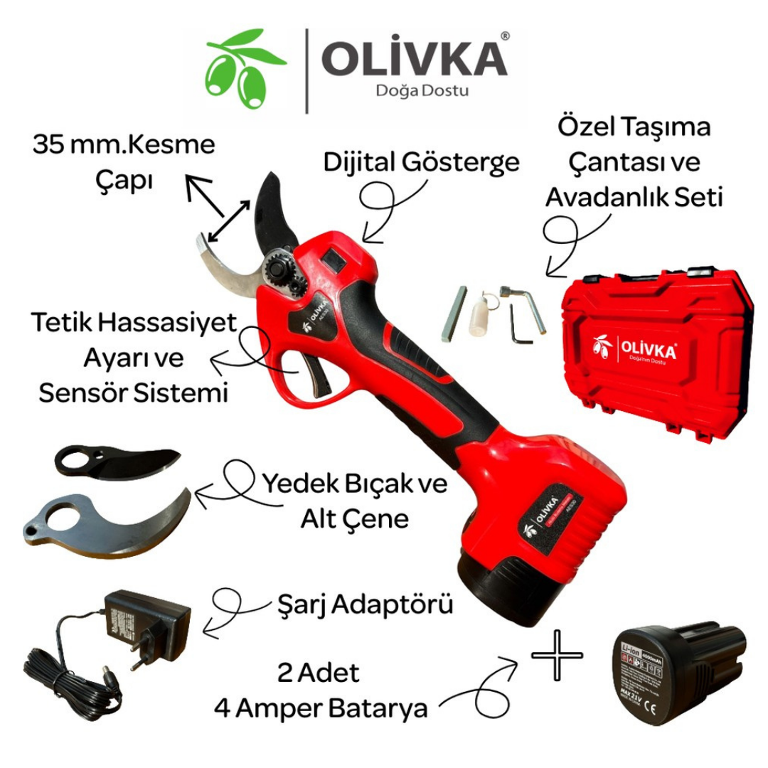 Olivka AES30 Akülü Budama Makası 35 mm - ürünün ambalaj ve kullanım görünümü 1