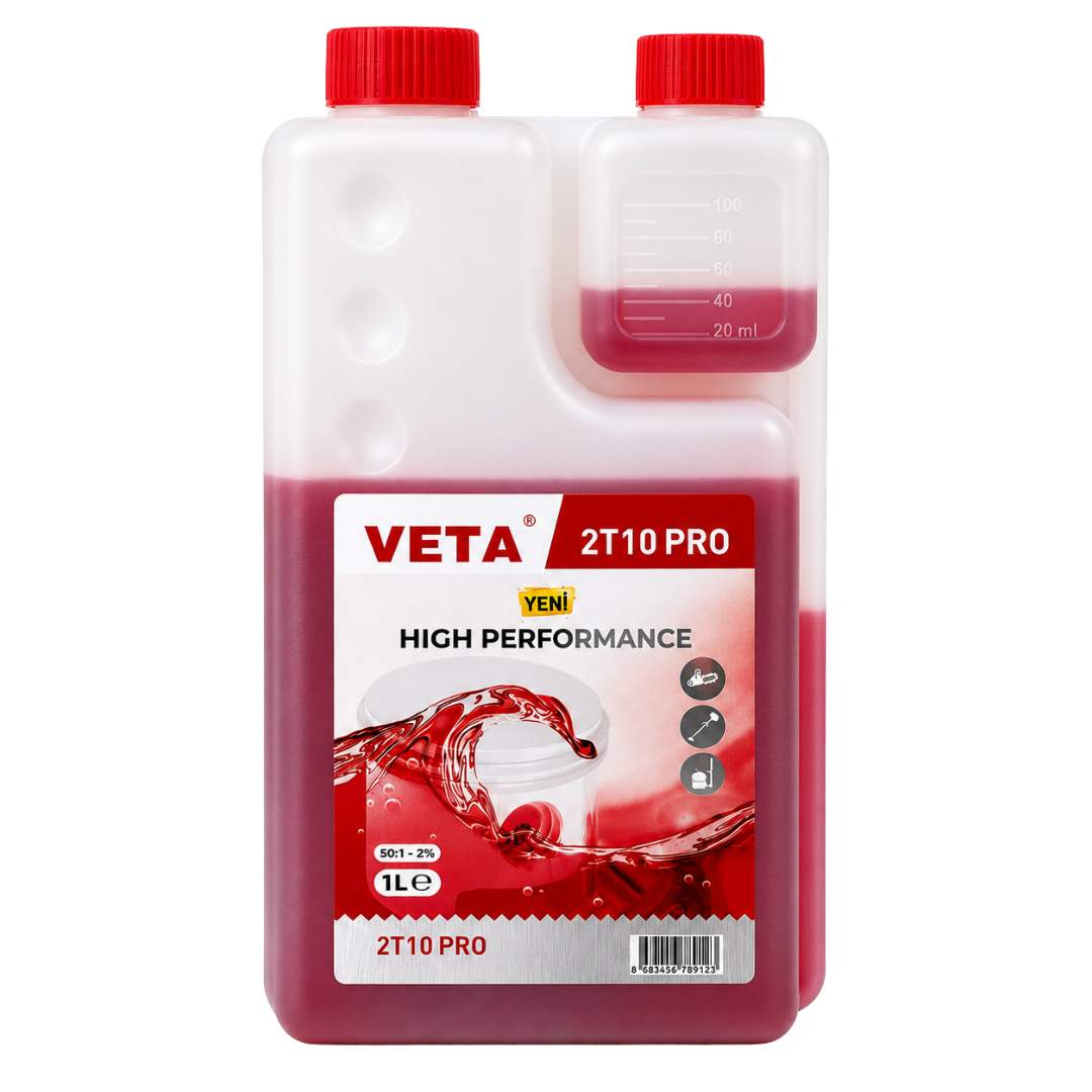 VETA 2T10 Pro 2 Zamanlı Motor Yağı Ölçekli 1 Lt - ürünün ambalaj ve kullanım görünümü