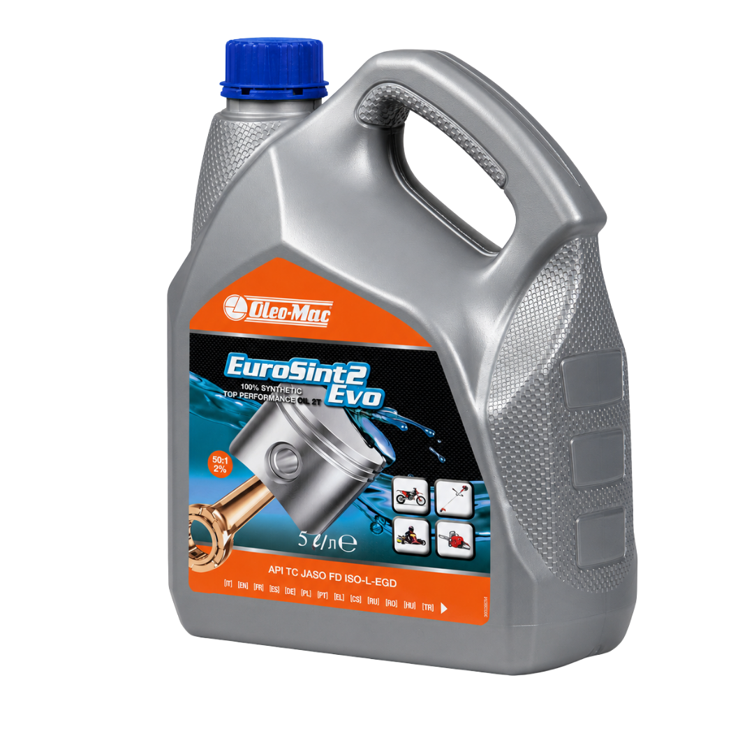 OLEOMAC Eurosint 2 Zamanlı Motor Yağı 5 Lt - ürünün ambalaj ve kullanım görünümü