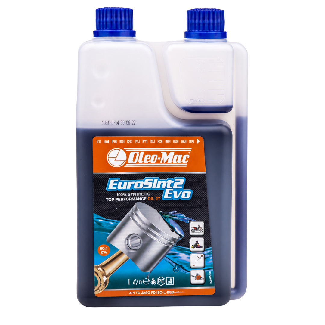 OLEOMAC Eurosint 2 Zamanlı Motor Yağı Ölçekli 1 Lt - ürünün ambalaj ve kullanım görünümü