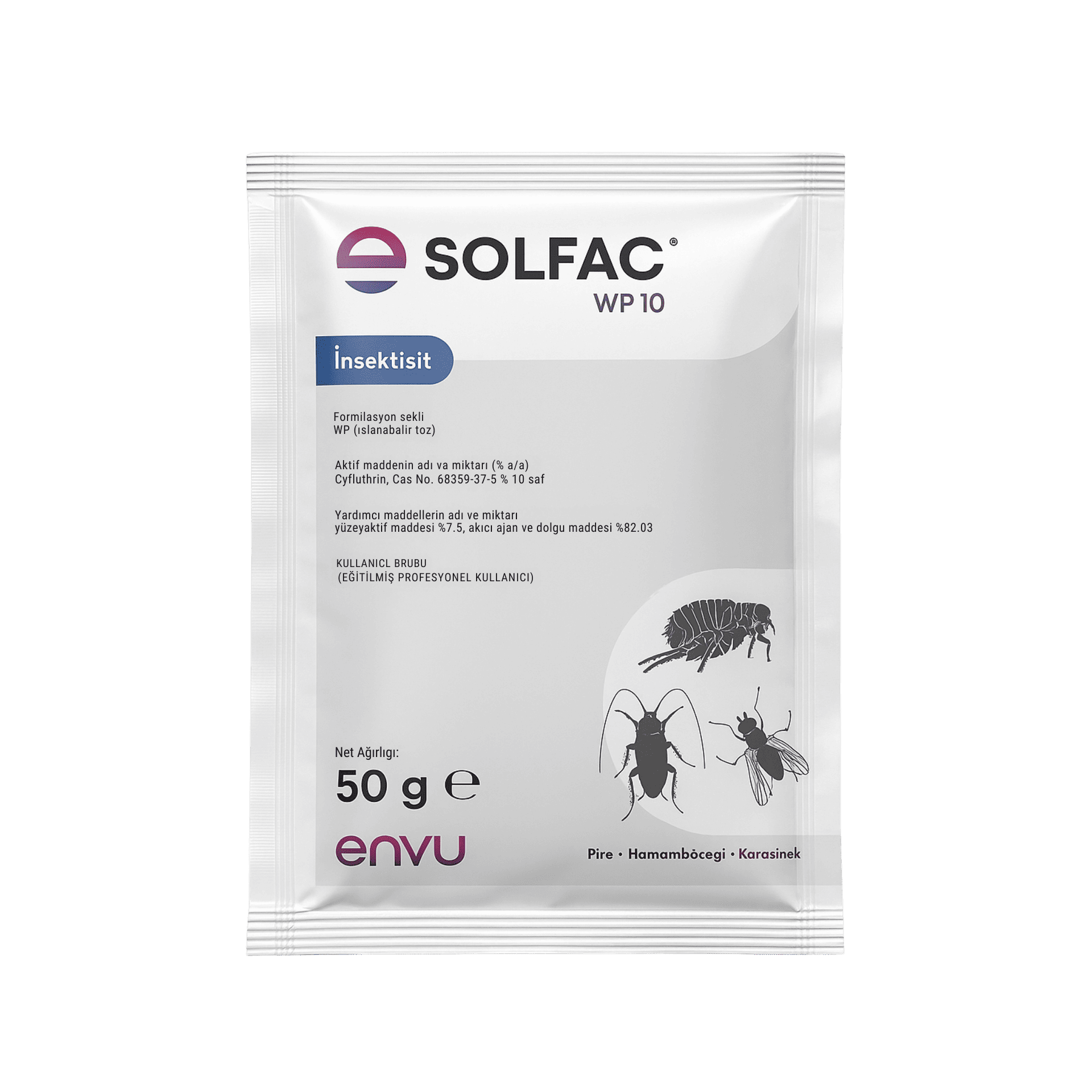 Envu Solfac WP 10 50 g Islanabilir Toz - Pire, Karasinek, Hamamböceği İçin Etkili Haşere İlacı - haşere kontrol ürünü görseli