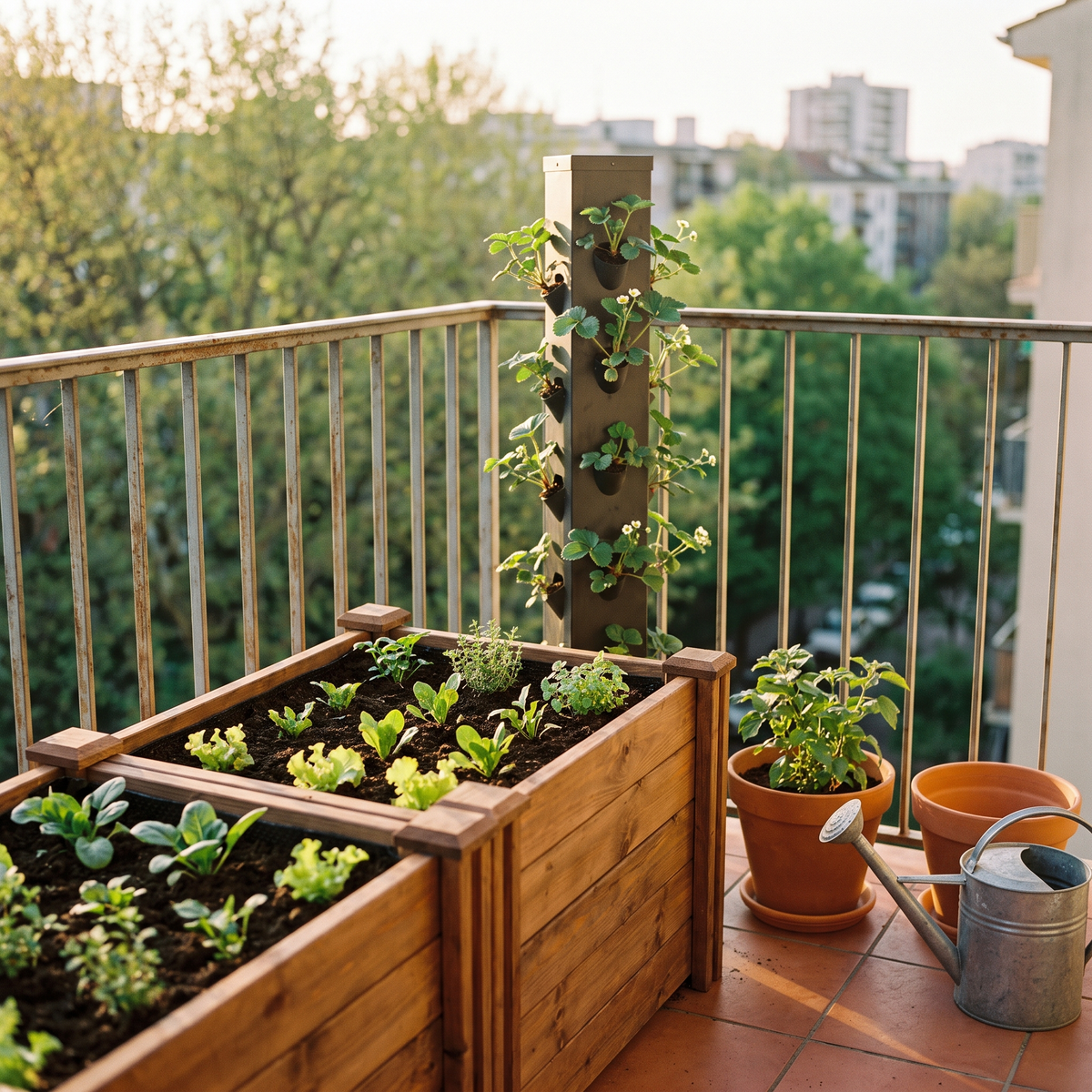 Balkon ya da bahçe kuruyorum — yükseltilmiş bahçe yatağı, dikey tarım kulesi ve saksılar