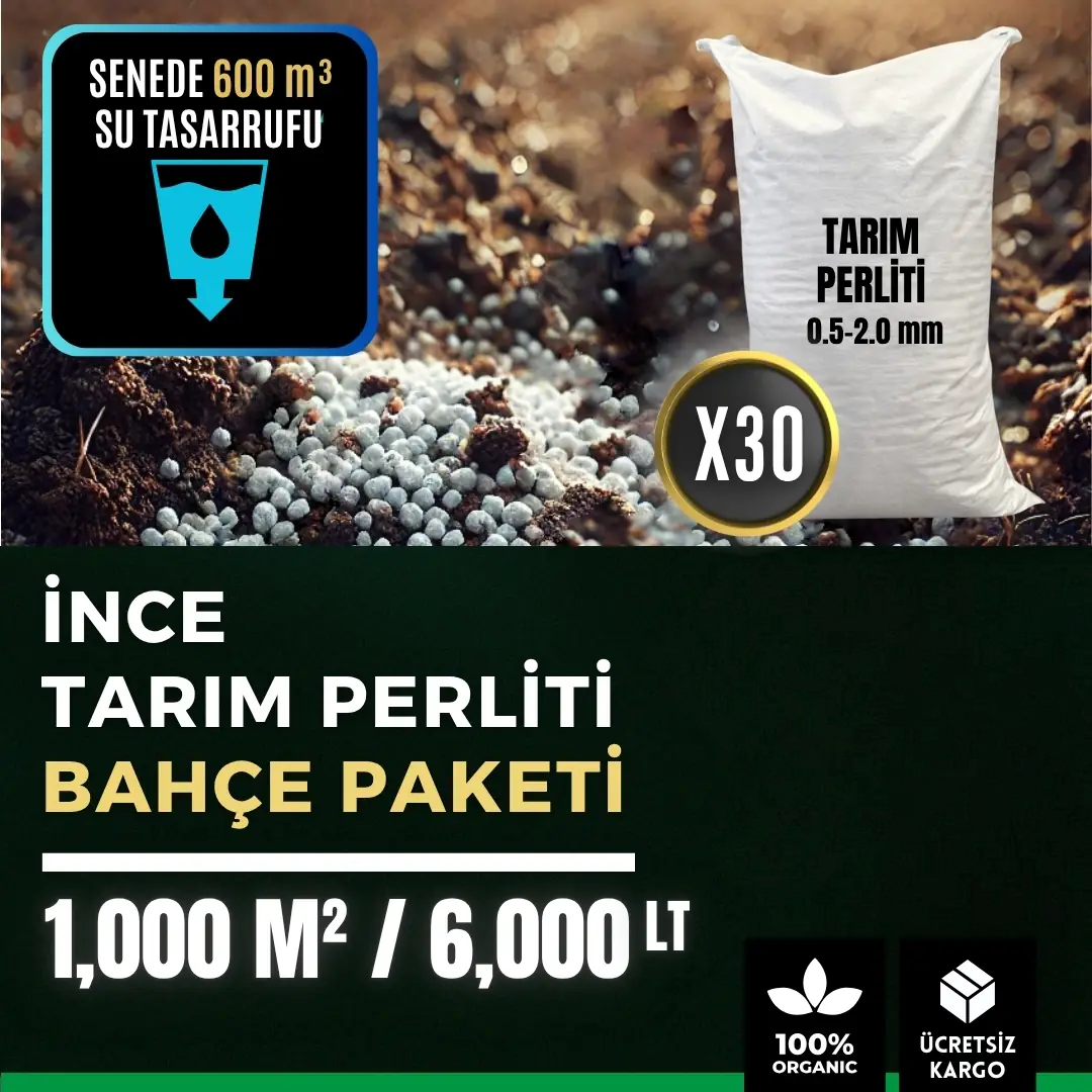 İnce perlit bahçe paketi 1.000 m² – 6.000 litre, 30 çuvallı tarla ölçeği