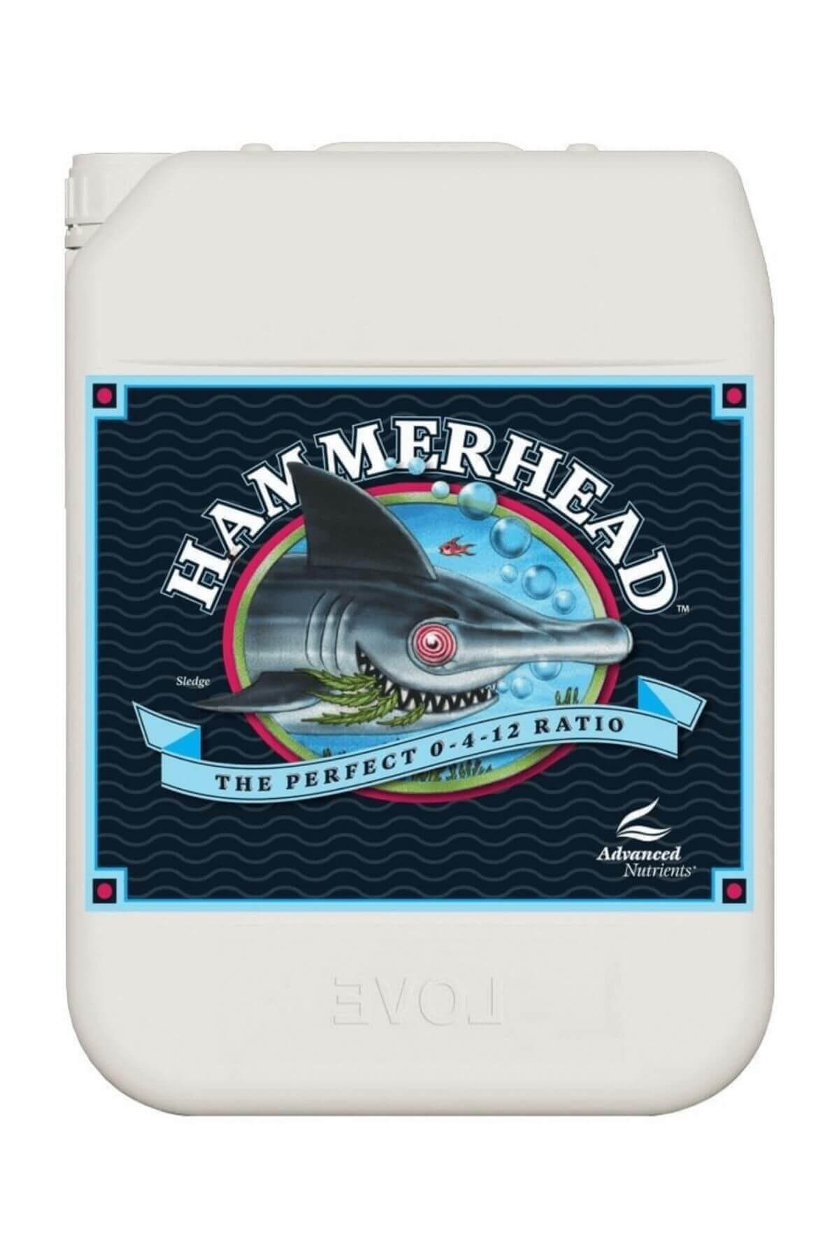 Hammerhead 5 litre beyaz kulplu bidon – mavi etiket, çekiç başlı köpekbalığı çizimi, geniş kapak