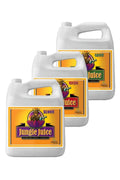 Jungle Juice 4 litre üçlü set – beyaz kulplu bidonlar, turuncu sarı etiket, lotus ve figürlü çizim