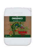 Iguana Juice Bloom 10 litre beyaz bidon – kahverengi kraft etiket, yeşil bantlı iguana görseli, kulplu