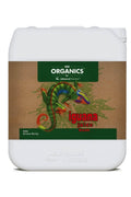 Iguana Juice Bloom 5 litre beyaz kulplu bidon – kahverengi etiket, yeşil OG Organics bandı, iguana çizimi