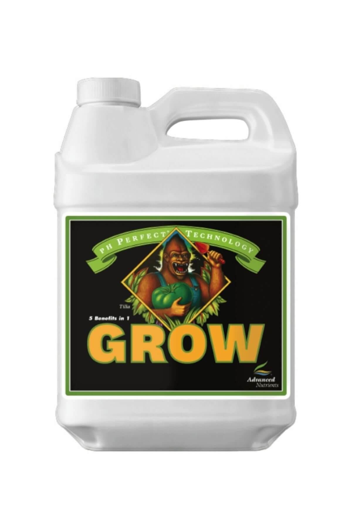 pH Perfect Grow 500 ml beyaz bidon – siyah etiket, yeşil çerçeve, meyve tutan figürlü elmas çizim