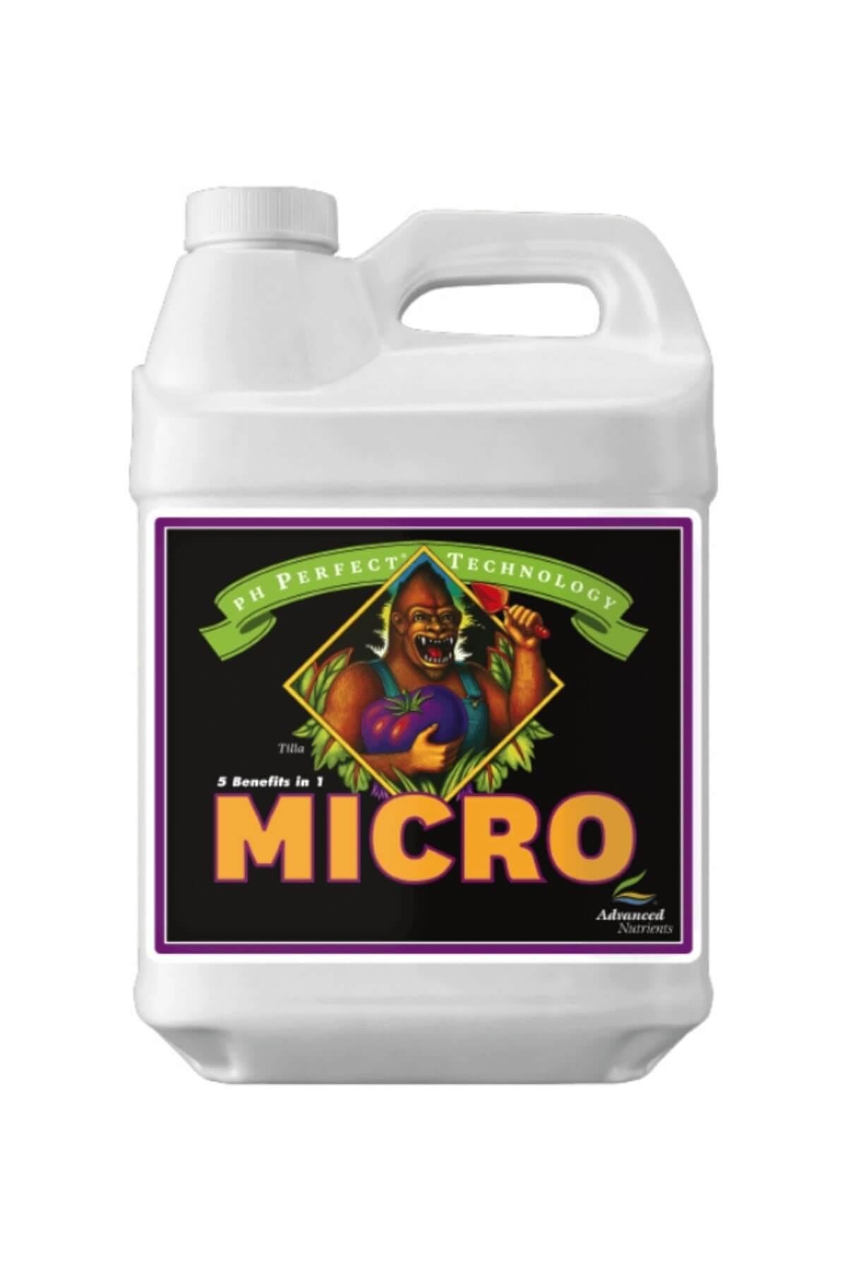 pH Perfect Micro 500 ml beyaz bidon – siyah etiket, mor çerçeve, meyve tutan figürlü elmas çizim
