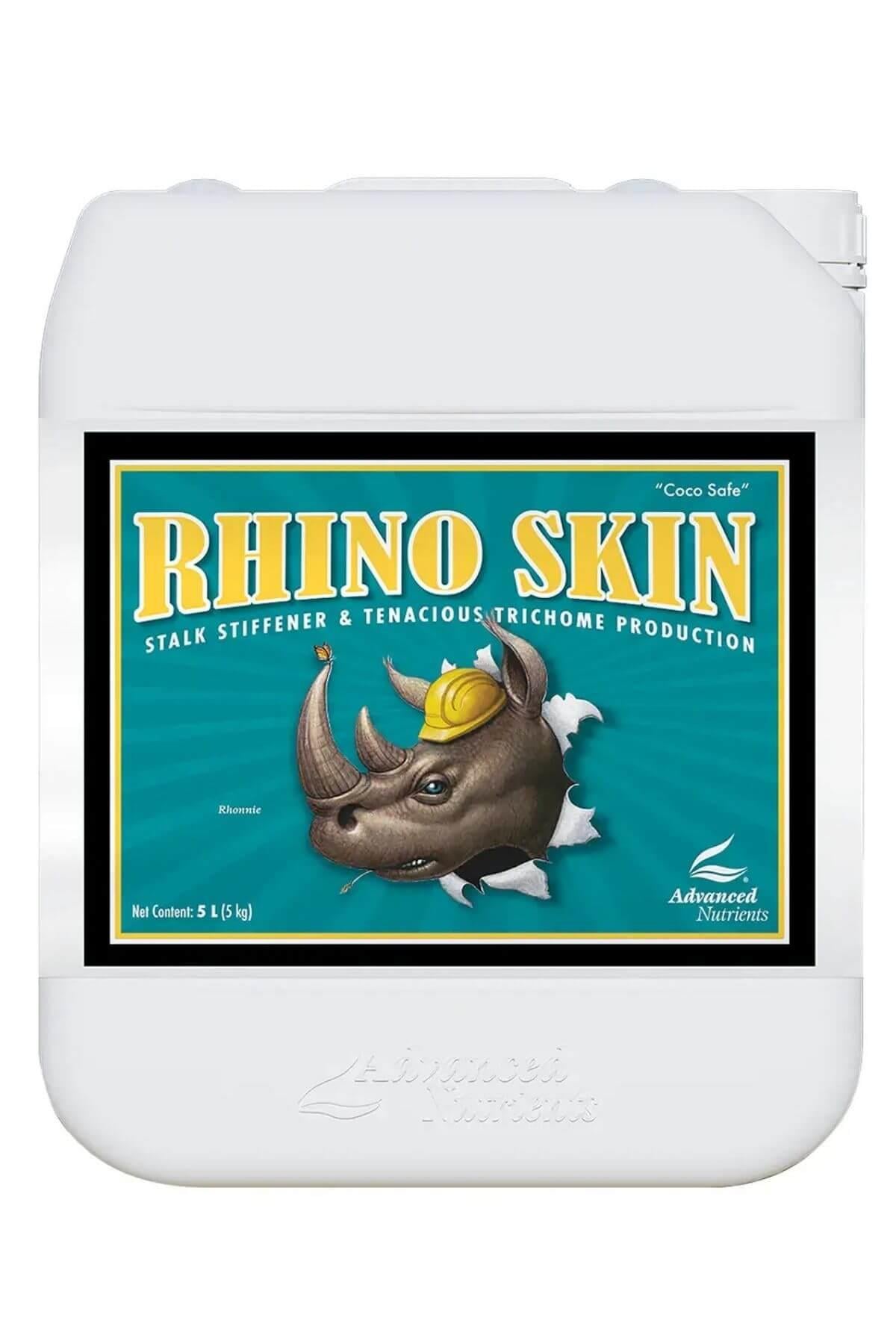 Rhino Skin 5 litre beyaz kulplu bidon – turkuaz etiket, gergedan başı çizimi, geniş vidalı kapak
