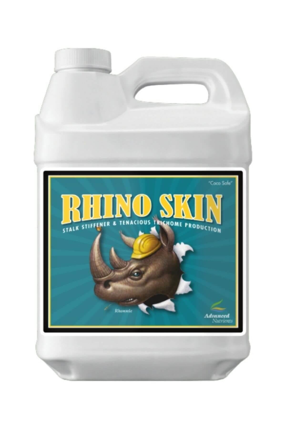 Rhino Skin 500 ml beyaz plastik bidon – turkuaz etiket, sarı baretli gergedan görseli, vidalı kapak