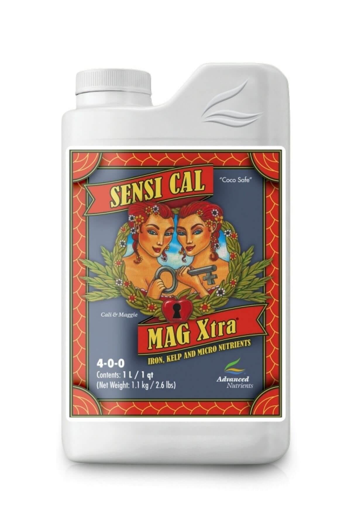 Sensi Cal Mag Xtra 1 litre beyaz şişe – kırmızı çerçeveli etiket, 4-0-0 yazılı, iki figürlü çizim
