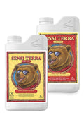 Sensi Terra Part One ve Part Two 1 litrelik beyaz şişeler – sarı ve kırmızı etiket, ayı başlı çizim