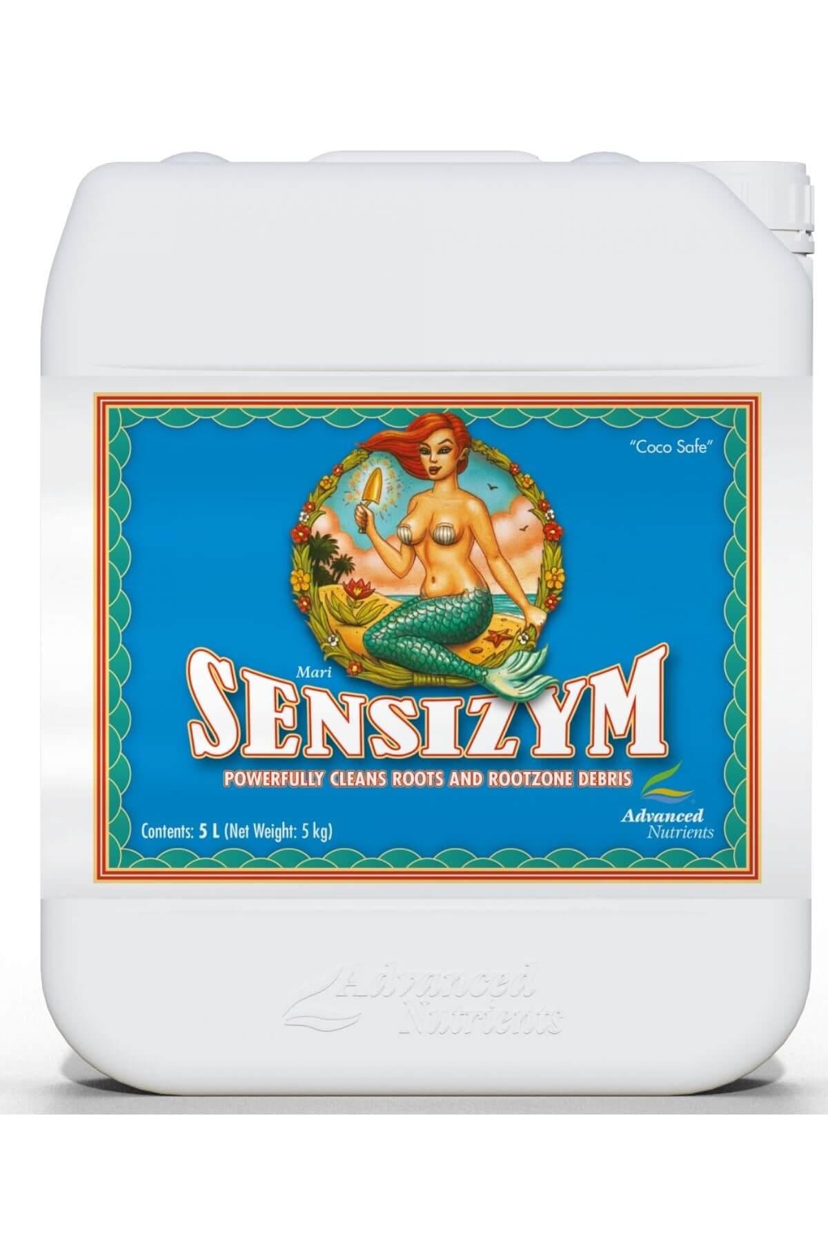 Sensizym 5 litre beyaz kulplu bidon – mavi etiket, yeşil çerçeve, deniz kızı figürü, geniş kapak