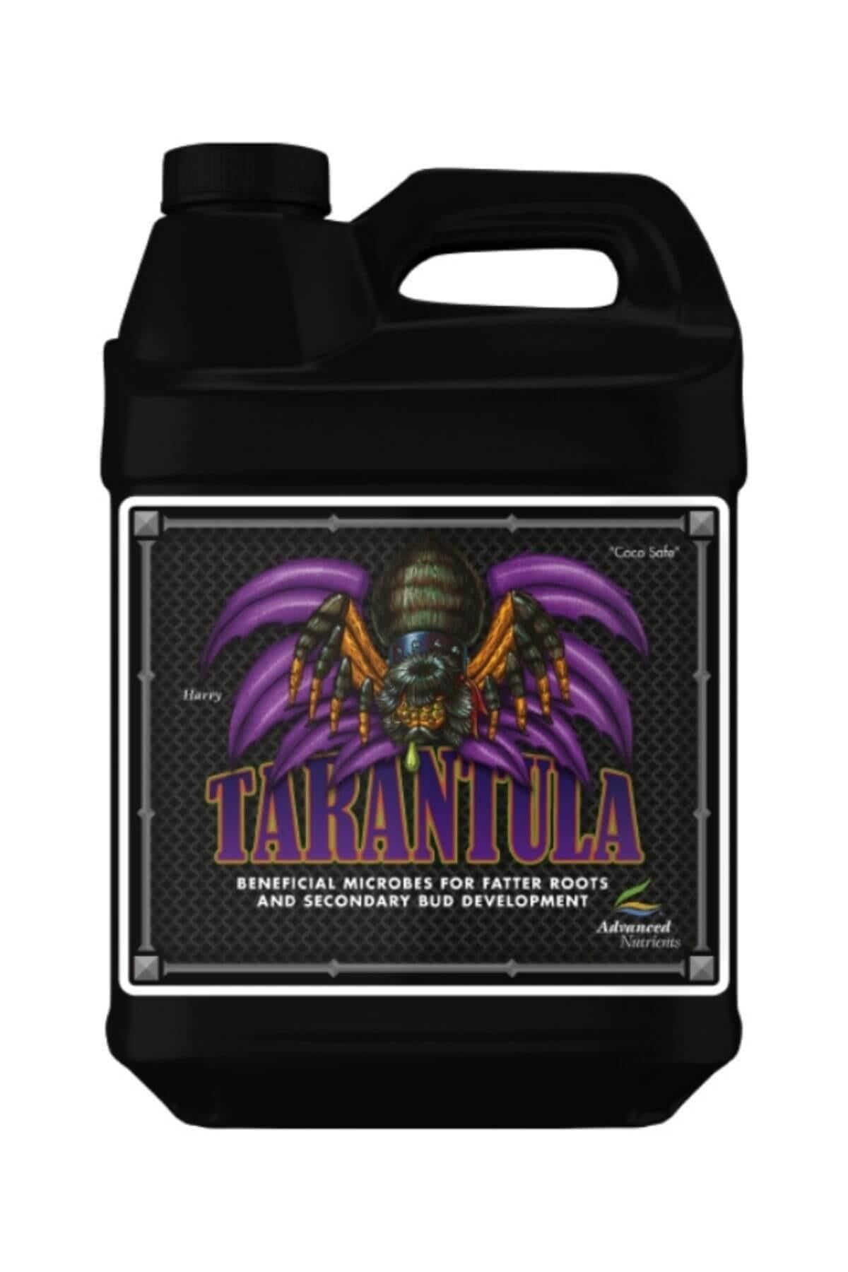 Tarantula 500 ml siyah plastik bidon – koyu etiket, mor kanatlı örümcek çizimi, kulplu gövde, kapaklı