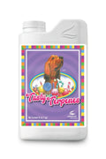 Tasty Terpenes 1 litre beyaz şişe – mor etiket, renkli kenarlı, köpek ve şeker çizimli ön yüz