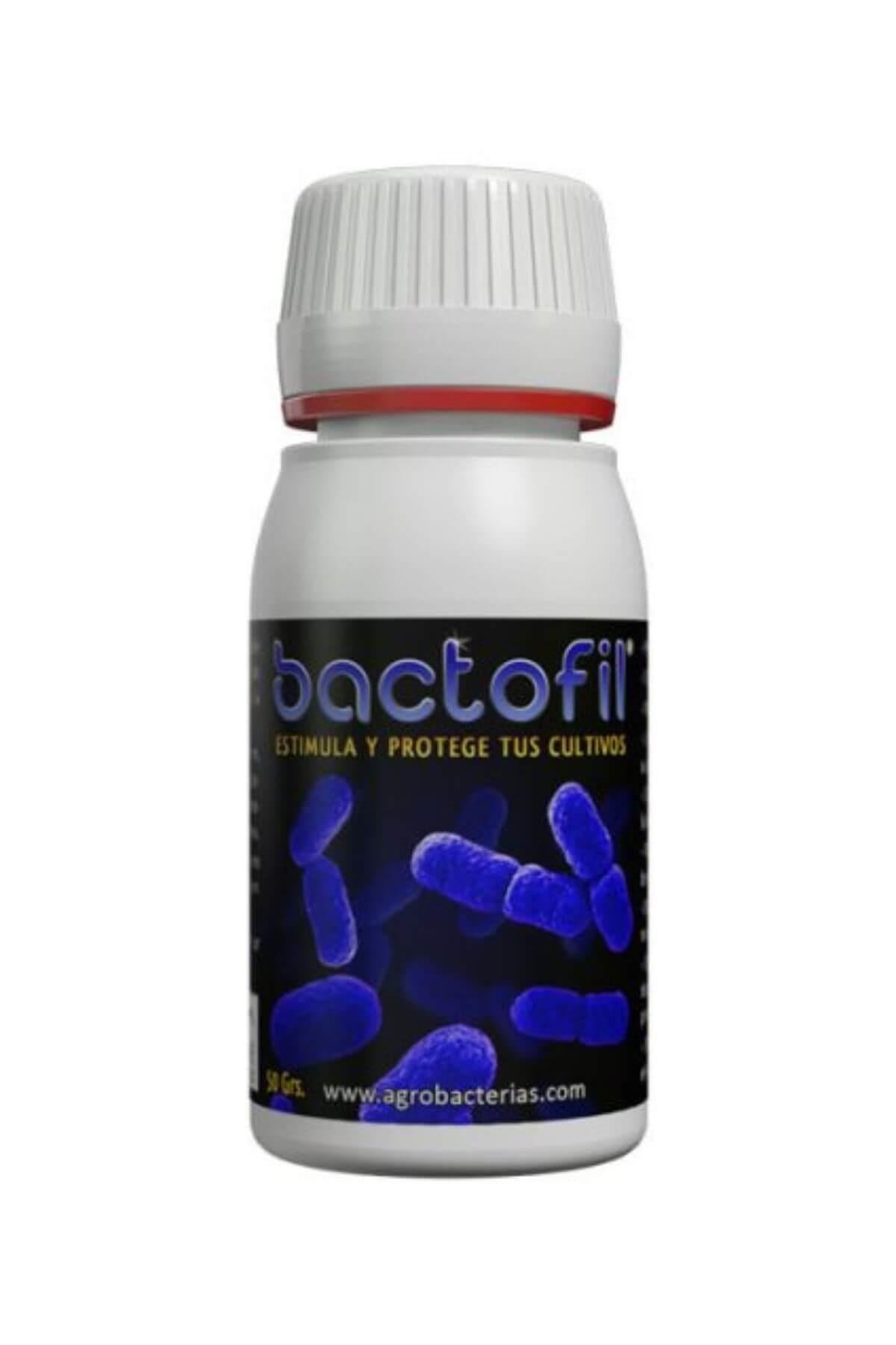 Agrobacterias Bactofil 50 gram – kapaklı kutuda toz ürün ve Agrobacterias logolu renkli ürün etiketi