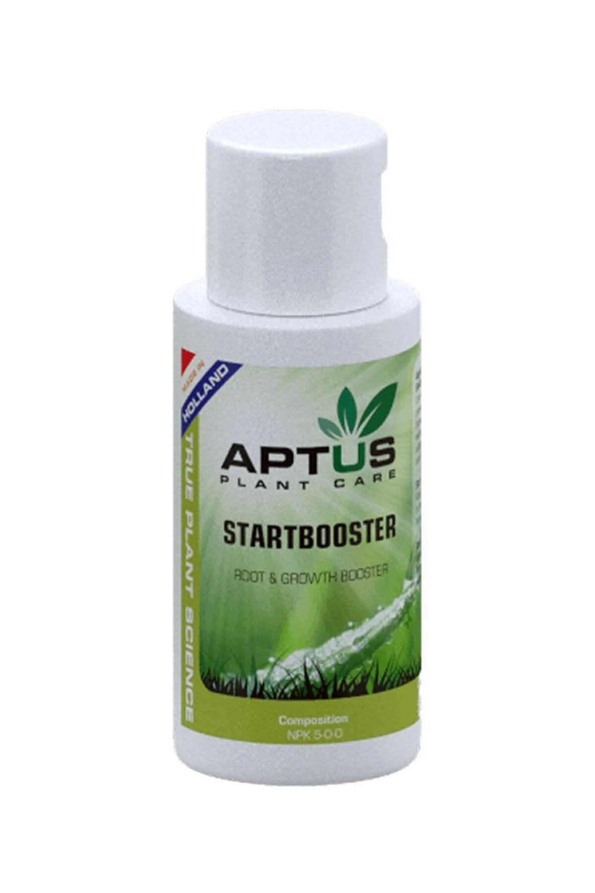 Aptus Startbooster 50 ml – küçük boy şişe, ölçekli kapak ve Aptus Startbooster ürün etiketi
