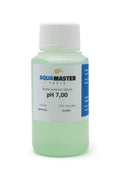 Aquamaster pH 7.01 kalibrasyon sıvısı 100 ml – şeffaf şişe, yeşil çözelti ve markalı ürün etiketi