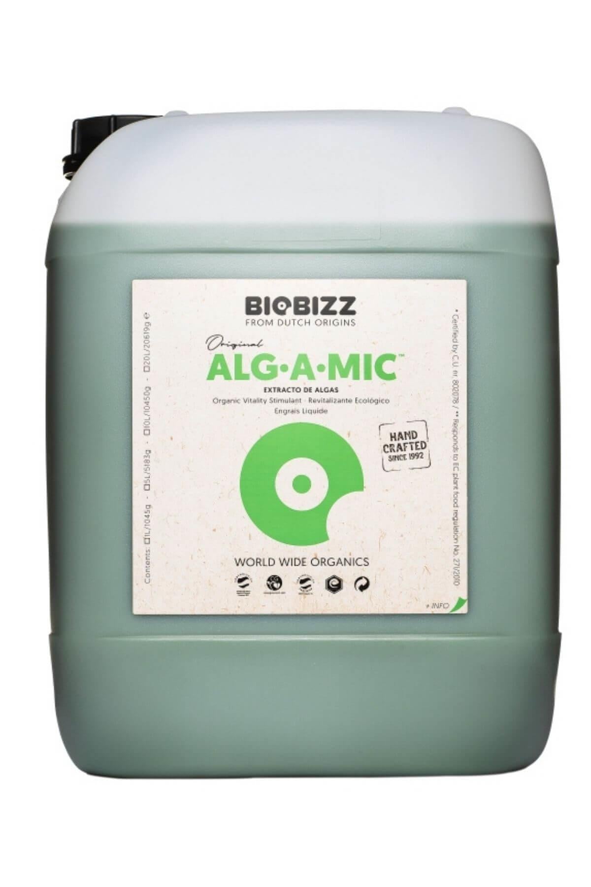Alg A Mic 10 litre açık yeşil renkli büyük bidon – bej kraft etiket, yeşil yaprak diski, beyaz kapaklı