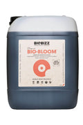 Bio Bloom 10 litre koyu renkli büyük bidon – bej kraft etiket, turuncu yaprak diski, beyaz kapaklı