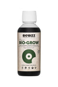 Bio Grow 250 ml koyu renkli şişe – bej kraft etiket, siyah Biobizz logosu ve yeşil daire simgesi