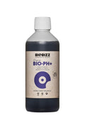Bio pH Up 500 ml koyu renkli şişe – bej etiket, mor daire simgesi, World Wide Organics yazılı alt bant