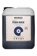 Fish Mix 5 litre koyu renkli bidon – bej etiket, lacivert daire simgesi, beyaz geniş kapak, kulplu
