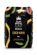 Coco Kaya 50 litre siyah ambalaj – taç amblemli JuJu Royal etiketi, renkli şeritler ve 50 L yazısı