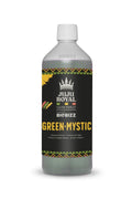 Green Mystic 1 litre siyah şişe – siyah etiket, taç amblemi, renkli desenli çerçeve, gümüş üst kısım