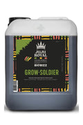 Grow Soldier 5 litre koyu renkli bidon – siyah etiket, taç amblemi, renkli desenli çerçeve, kulplu