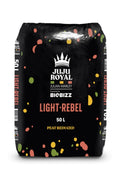 Light Rebel 50 litre siyah ambalaj – taç amblemli JuJu Royal etiketi, renkli noktalar ve 50 L yazısı