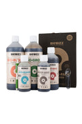 Biobizz Starter Pack – beş adet Biobizz şişesi ve siyah kutu, farklı boyutlarda ambalajlar bir arada