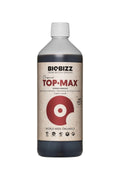 Top Max 1 litre koyu renkli şişe – bej kraft etiket, bordo yaprak diski, siyah Biobizz logolu üst kısım