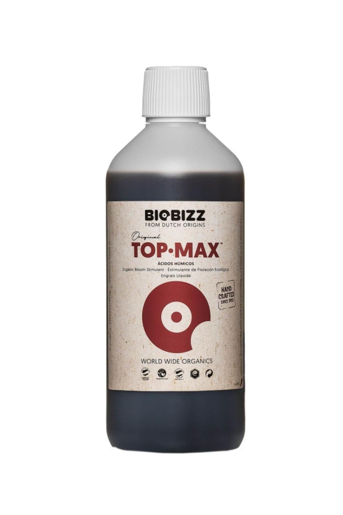Top Max 500 ml koyu renkli şişe – bej etiket, bordo daire simgesi, World Wide Organics alt bandı